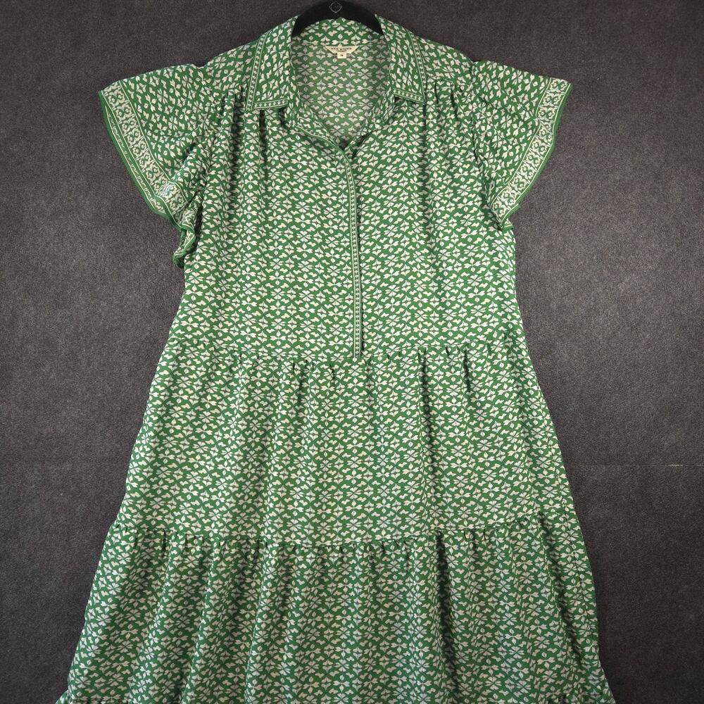 Max Studio Tiered Dress Femme 1X Green Flutter Sleeve Cottagecore Boho Casual